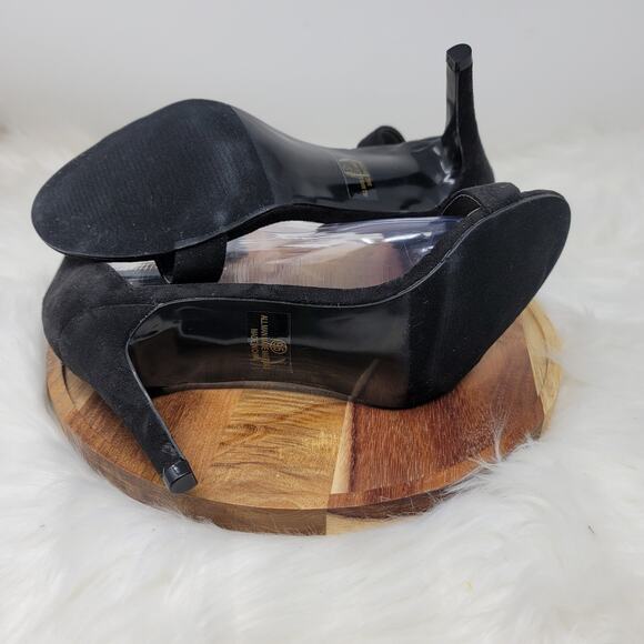 Venus Women's Black Suede Open Toe 4" Heels Western Buckle Accent 9.5 - Picture 5 of 7